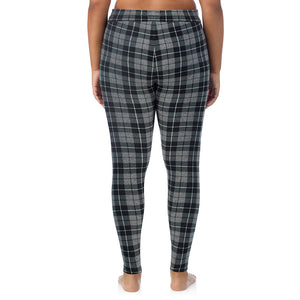  A Lady is wearing Charcoal Heather Tartan Fleecewear With Stretch Legging PLUS !94% Recycled Polyester, 6% Spandex !