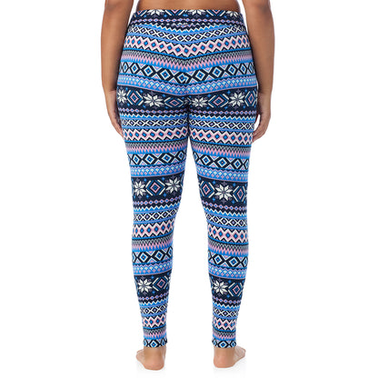 Blue Fairisle; Model is wearing size 1X. She is 5'11", Bust 36", Waist 36.5", Hips 47.5".@ A Lady is wearing Blue Fairisle Fleecewear With Stretch Legging PLUS !94% Recycled Polyester, 6% Spandex !