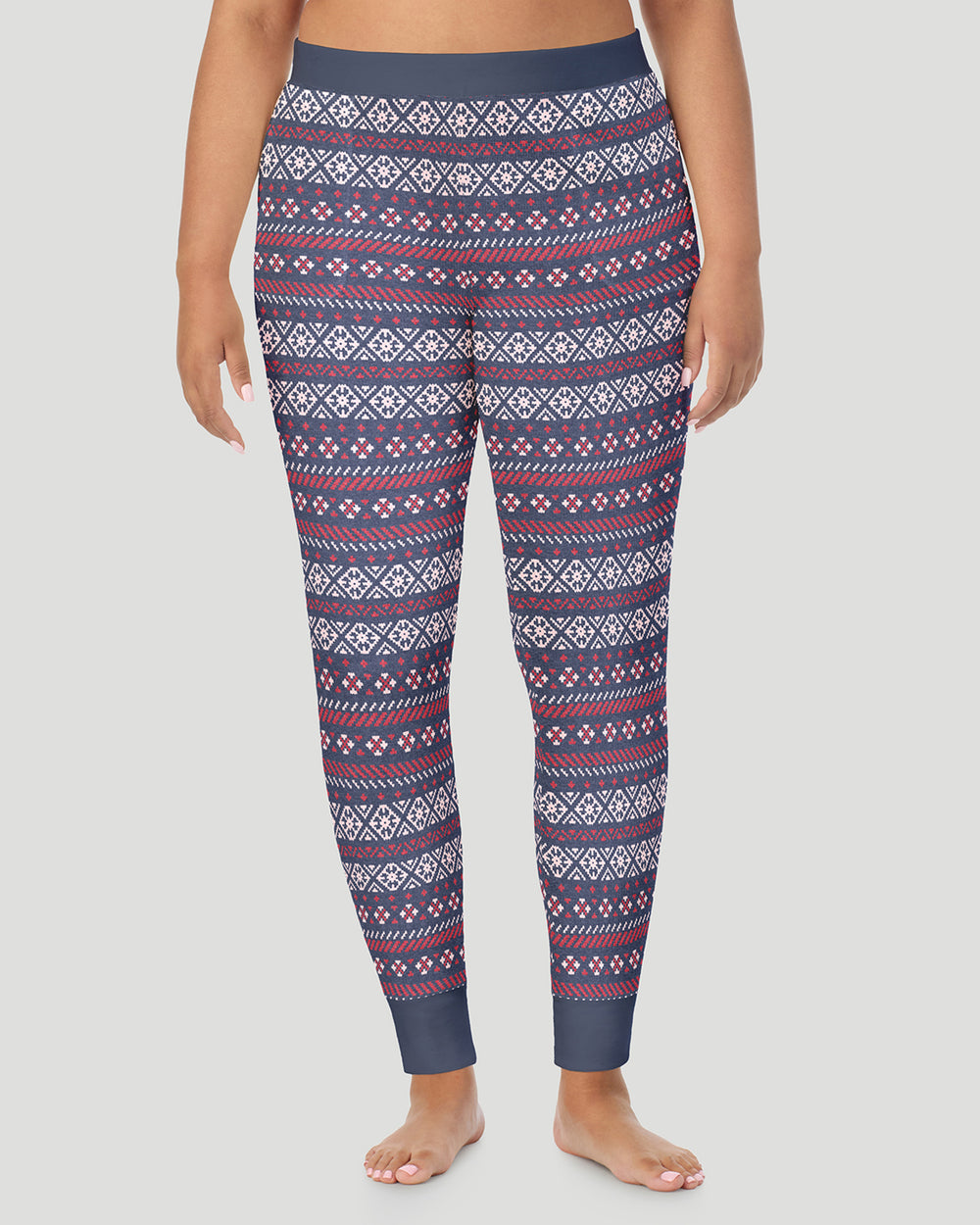 A plus size Lady wearing Medieval Blue Fairisle  Cozy Stretch Thermal Legging PLUS in a front view pose