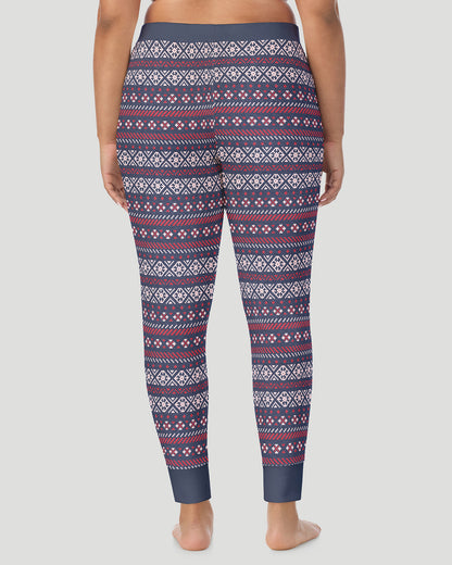  A plus size Lady wearing Medieval Blue Fairisle  Cozy Stretch Thermal Legging PLUS in a back view pose