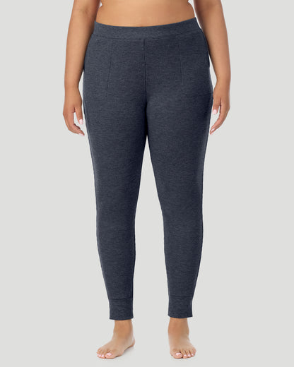  A plus size Lady wearing Medieval Blue Heather Cozy Stretch Thermal Legging PLUS in a front view pose