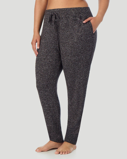A lady wearing SoftKnit Jogger PLUS in Marled Dark Charcoal back view back view