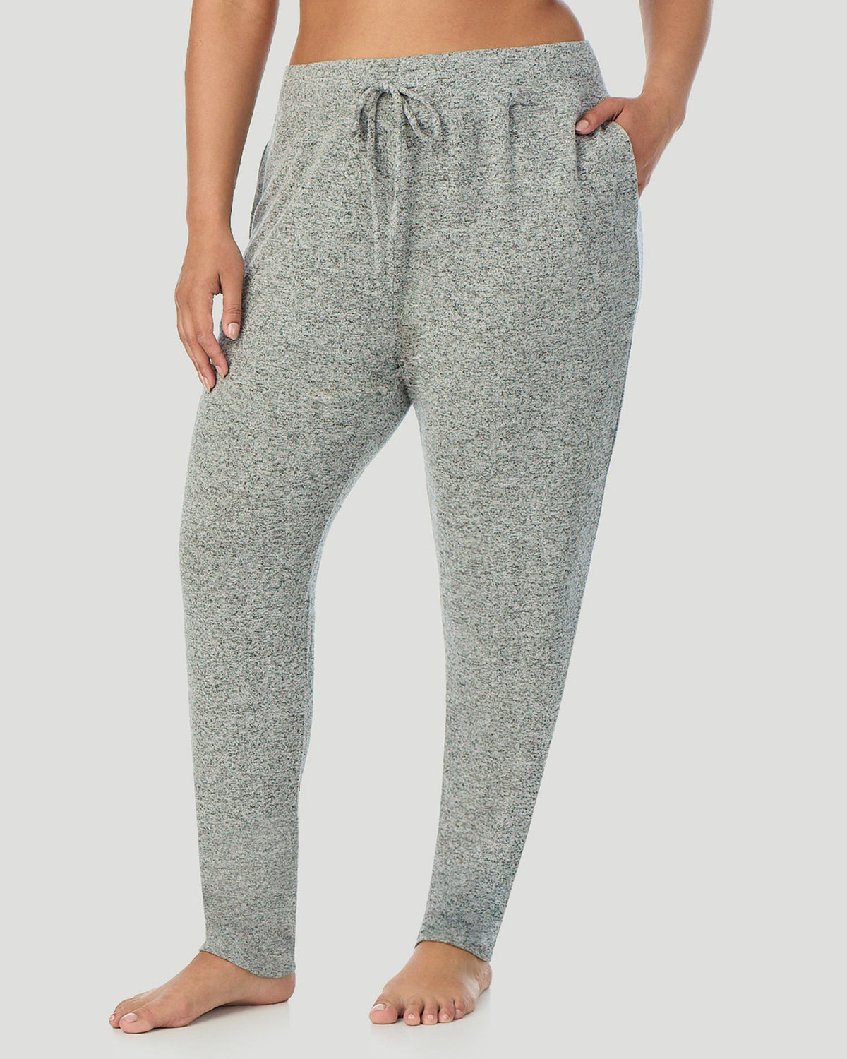 Marled Grey;@A lady wearing SoftKnit Jogger PLUS in Marled Grey side view side view
