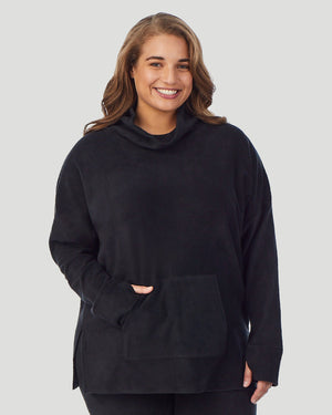 A lady wearing Fleecewear With Stretch Long Sleeve Tunic PLUS in Black  