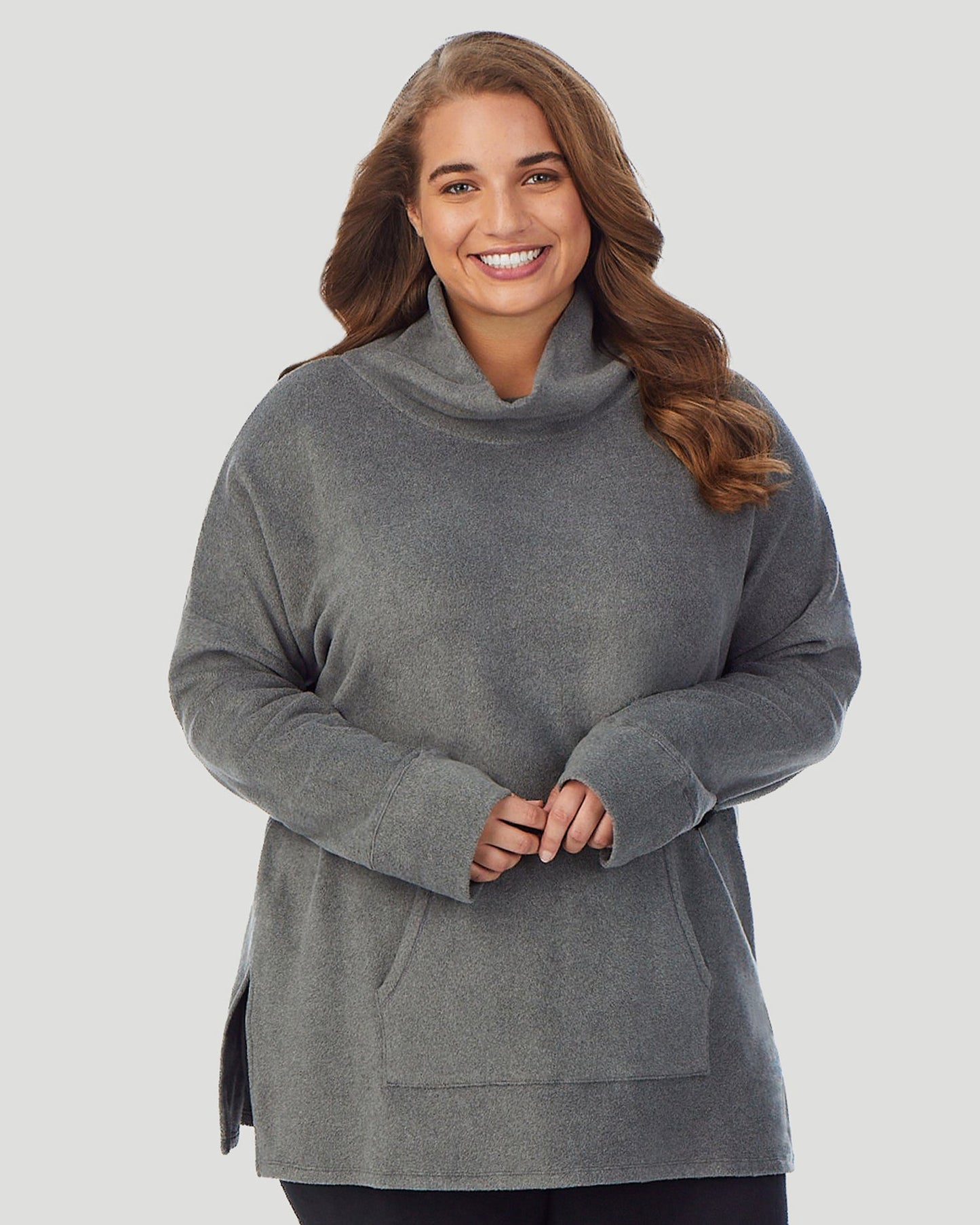Charcoal Heather;@A lady wearing Fleecewear With Stretch Long Sleeve Tunic PLUS in Charcoal Heather  