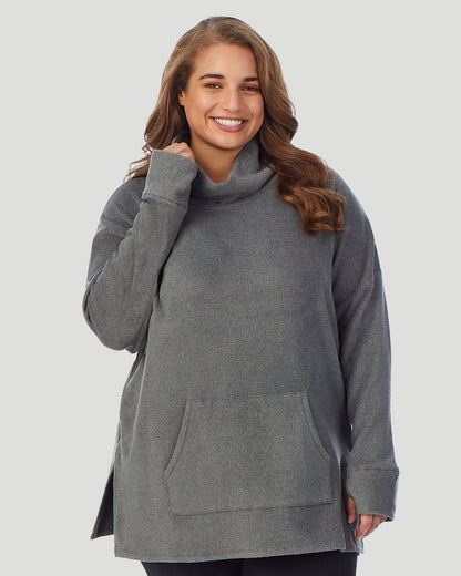 A lady wearing Fleecewear With Stretch Long Sleeve Tunic PLUS in Charcoal Heather side view side view