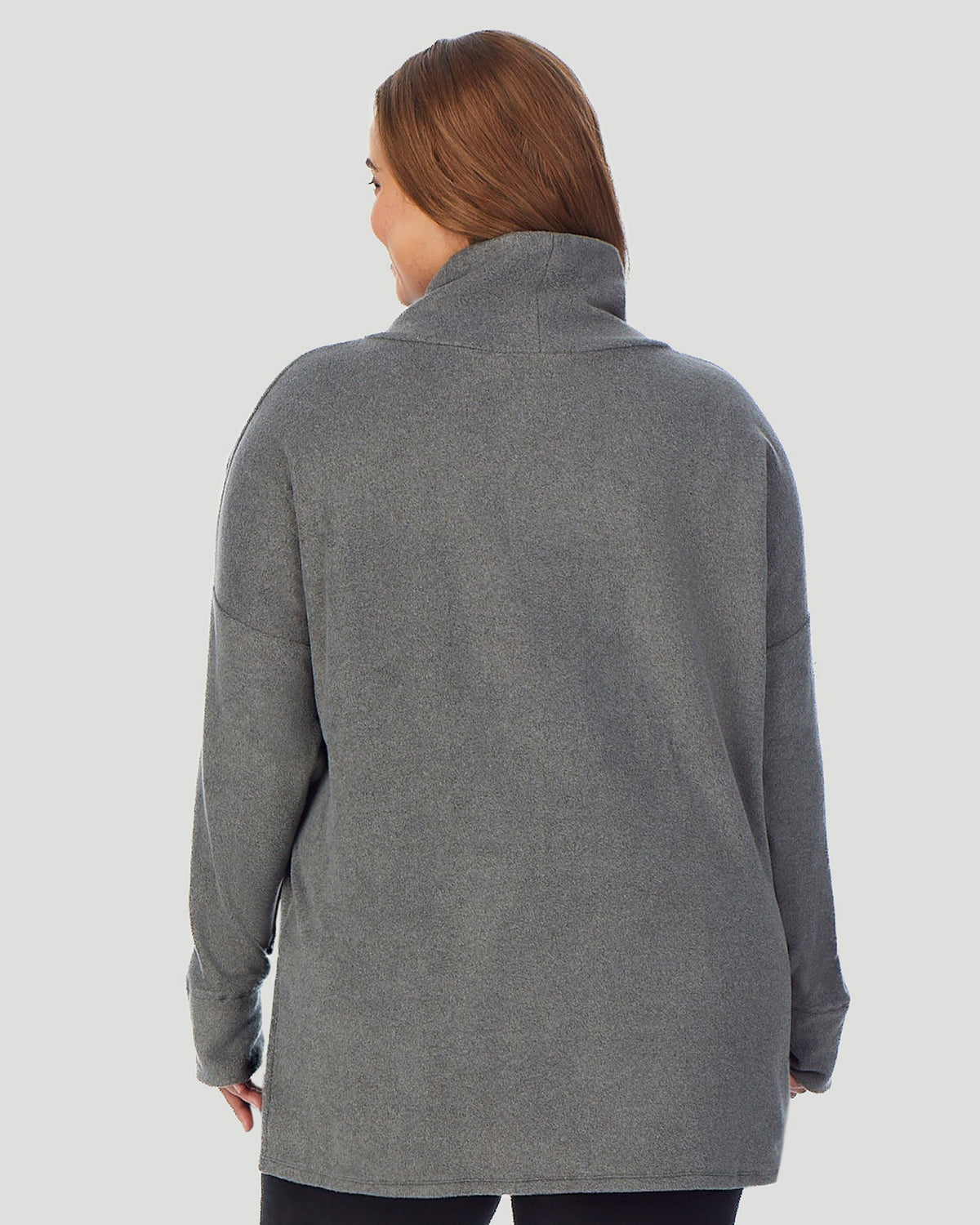 Charcoal Heather;@A lady wearing Fleecewear With Stretch Long Sleeve Tunic PLUS in Charcoal Heather back view back view