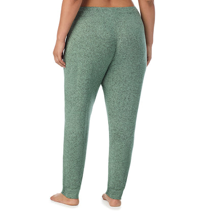 Marled Soft Olive; Model is wearing size 1X. She is 5'10", Bust 40", Waist 33", Hips 47"@ A Lady is wearing Marled Soft Olive Soft Knit Jogger PLUS