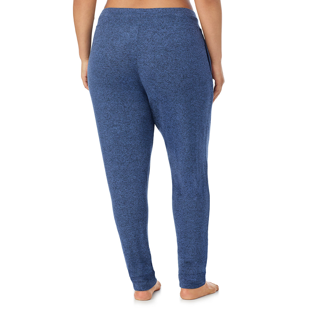 Marled Smoke Blue; Model is wearing size 1X. She is 5'10", Bust 40", Waist 33", Hips 47"@ A Lady is wearing Marled Smoke Blue Soft Knit Jogger PLUS