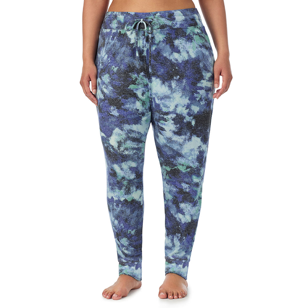 A Lady is wearing Blue Texture Soft Knit Jogger PLUS