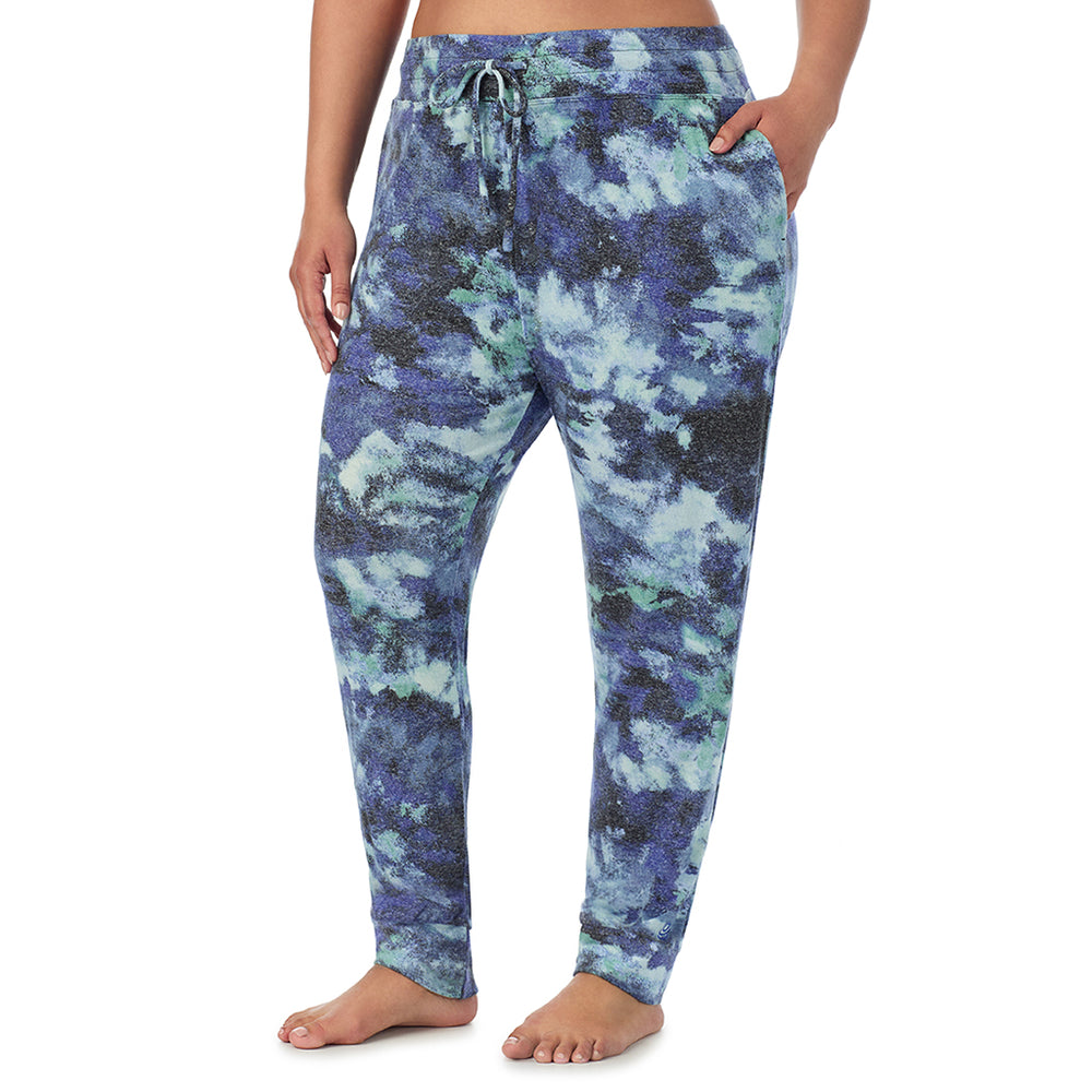 A Lady is wearing Blue Texture Soft Knit Jogger PLUS