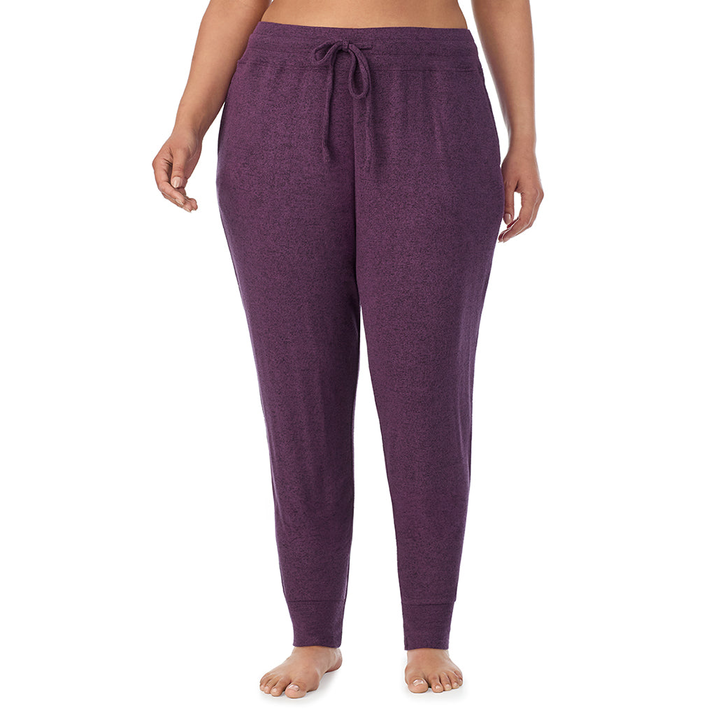  A Lady is wearing Marled Boysenberry Soft Knit Jogger PLUS