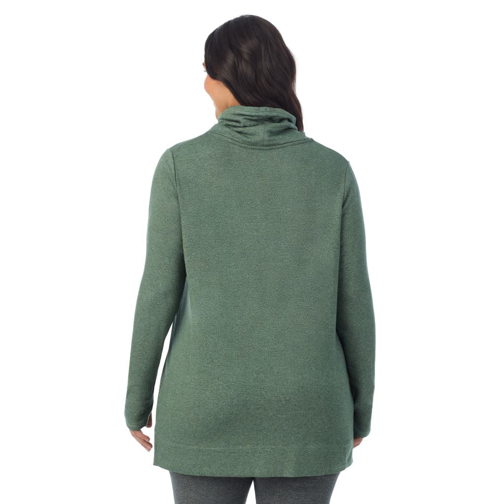 A lady wearing Ultra Cozy Long Sleeve Cowl Neck Tunic PLUS