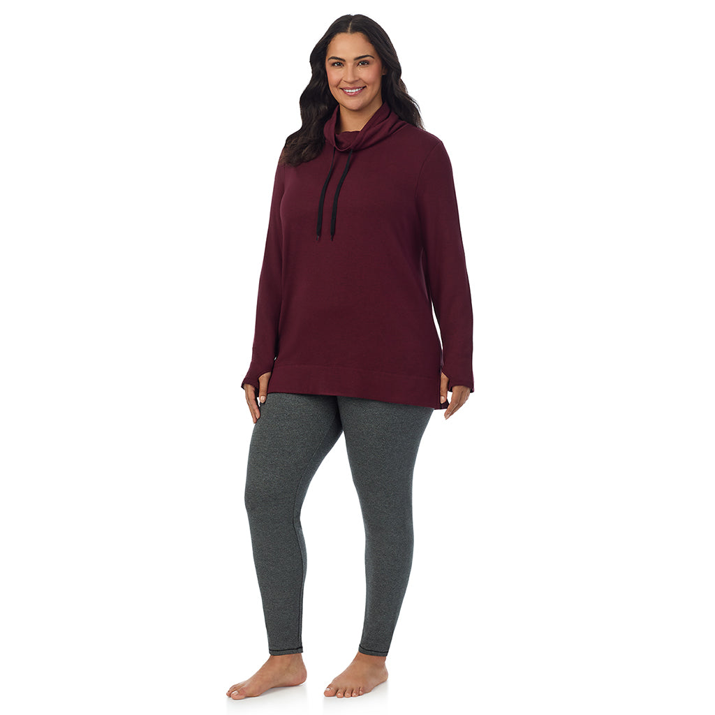 A lady wearing Ultra Cozy Long Sleeve Cowl Neck Tunic PLUS