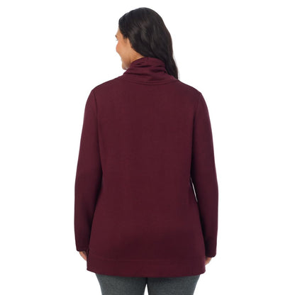 Cabernet Heather; Model is wearing size 1X. She is 5'10", Bust 40", Waist 33", Hips 47". @A lady wearing Ultra Cozy Long Sleeve Cowl Neck Tunic PLUS