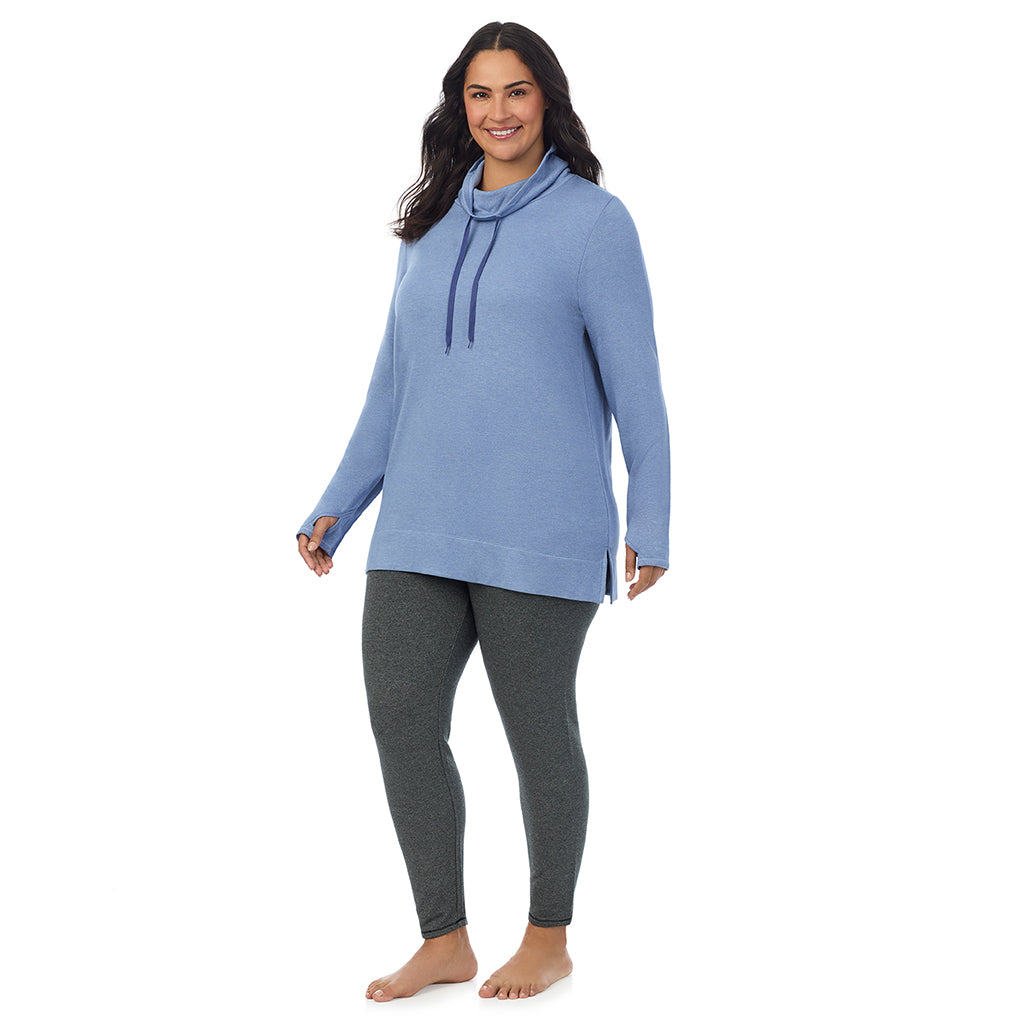 A lady wearing Ultra Cozy Long Sleeve Cowl Neck Tunic PLUS