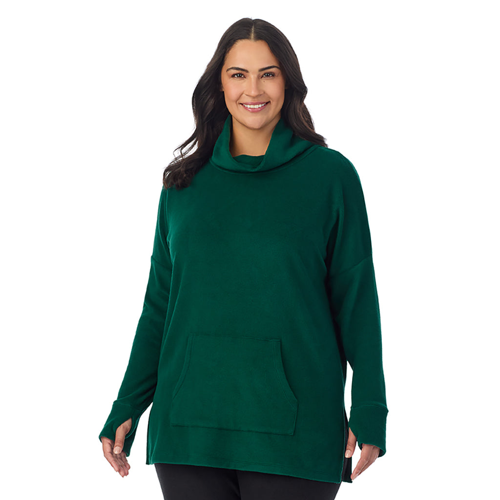 Evergreen; Model is wearing size 1X. She is 5'10", Bust 40", Waist 33", Hips 47"@ A Lady is wearing Evergreen Evergreen Fleecewear With Stretch Long Sleeve Tunic PLUS