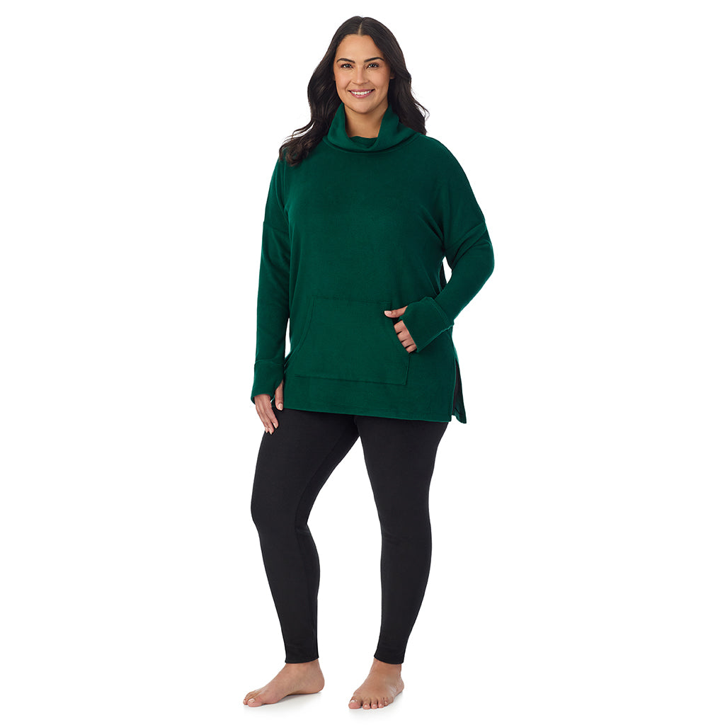  A Lady is wearing Evergreen Evergreen Fleecewear With Stretch Long Sleeve Tunic PLUS