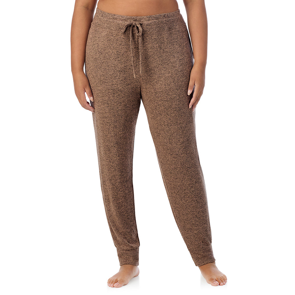 A Lady is wearing Marled Walnut Taupe Soft Knit Jogger PLUS