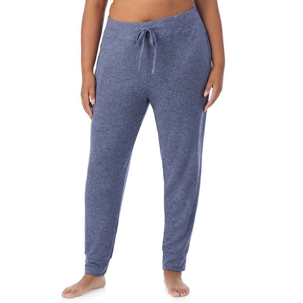 A Lady is wearing Marled Velvet Blue Soft Knit Jogger PLUS