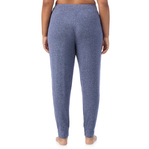  A Lady is wearing Marled Velvet Blue Soft Knit Jogger PLUS
