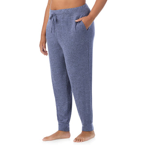  A Lady is wearing Marled Velvet Blue Soft Knit Jogger PLUS