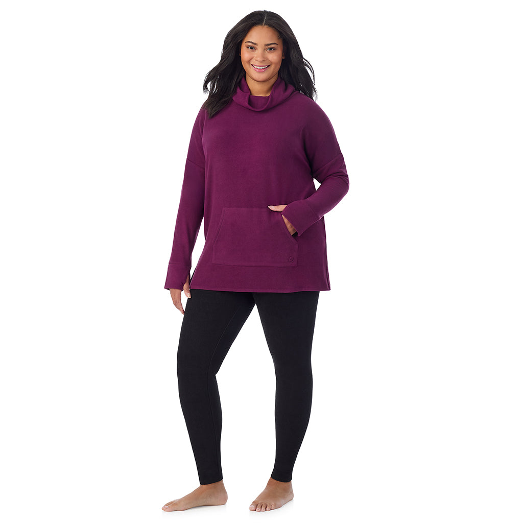  A Lady is wearing Dark Purple Evergreen Fleecewear With Stretch Long Sleeve Tunic PLUS