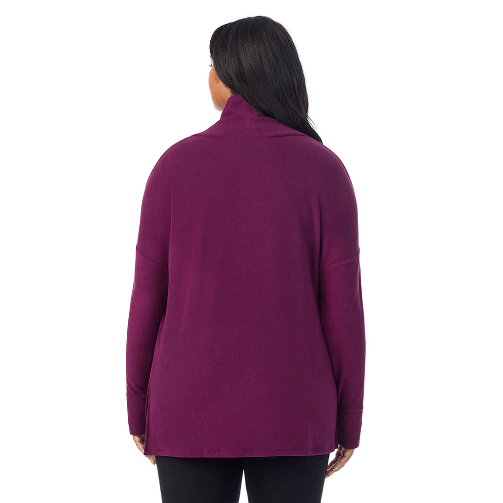 A Lady is wearing Dark Purple Evergreen Fleecewear With Stretch Long Sleeve Tunic PLUS