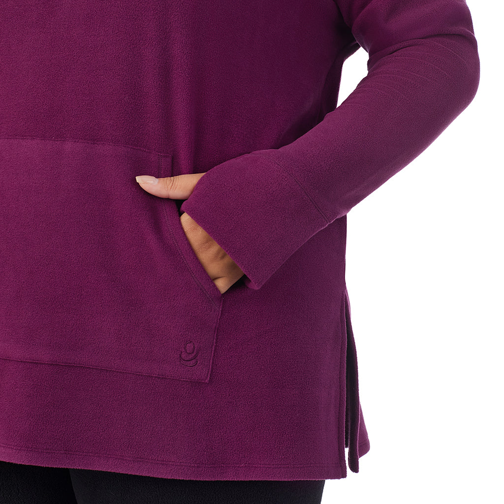 Dark Purple; Model is wearing size 1X. She is 5'11", Bust 36", Waist 36.5", Hips 47.5".@ A Lady is wearing Dark Purple Evergreen Fleecewear With Stretch Long Sleeve Tunic PLUS