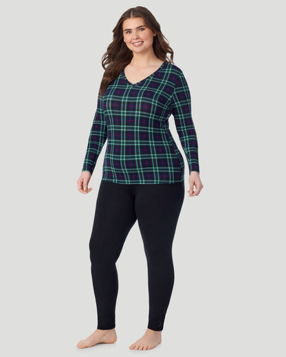  A Plus size lady wearing Blackwatch Plaid  Softwear With Stretch Long Sleeve V-Neck PLUS in a front view standing pose 
