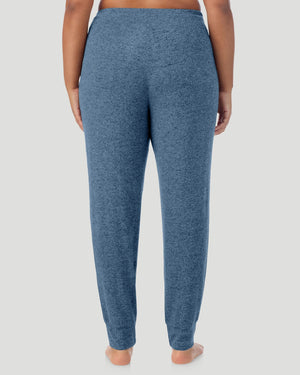A plus size lady wearing a Deep Chambray SoftKnit Jogger PLUS in a back view look