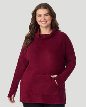 A plus size lady wearing Bordeaux Fleecewear With Stretch Long Sleeve Tunic PLUS in a front view pose