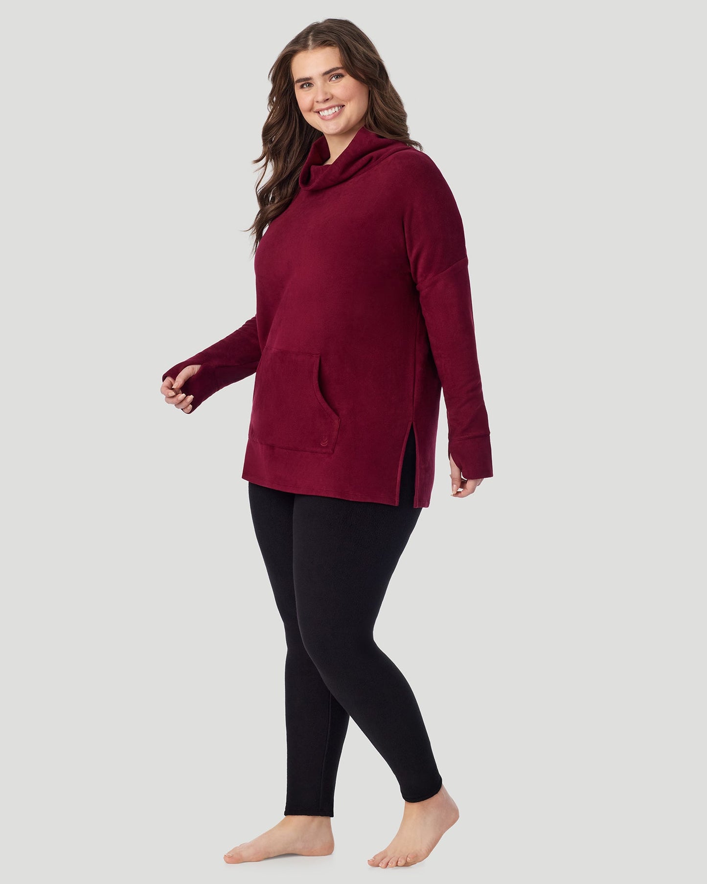 Bordeaux;@A lady wearing Fleecewear With Stretch Long Sleeve Tunic PLUS in Bordeaux