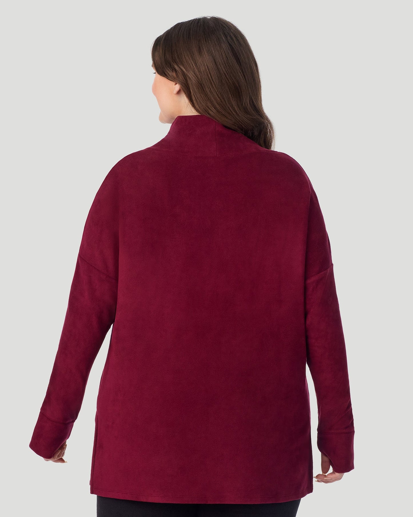Bordeaux;@A lady wearing Fleecewear With Stretch Long Sleeve Tunic PLUS in Bordeaux