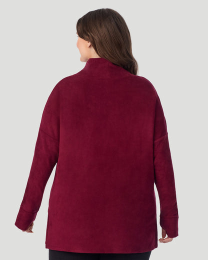 A lady wearing Fleecewear With Stretch Long Sleeve Tunic PLUS in Bordeaux