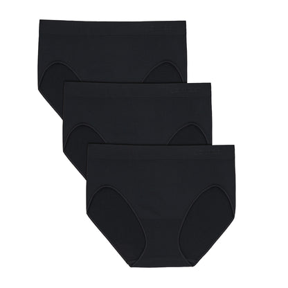 Black/Black/Black;Model is wearing size S. She is 5'8", Bust 34", Waist 25", Hips 36". @A Soft Seamless High-Cut Brief Panty 3-Pack