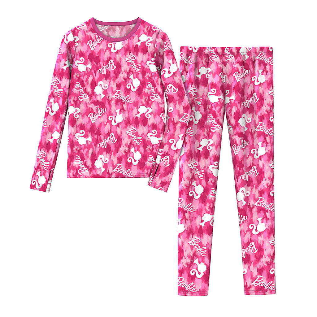 Barbie Pink; @ A Barbie Pink Mattel's Barbie Girls Stretch Poly 2 pc. Long Sleeve Crew & Legging Set