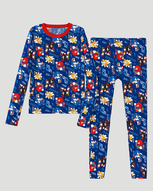  A Navy Sonic Sega's Sonic Boys Stretch Poly 2 pc. Long Sleeve Crew & Pant Set