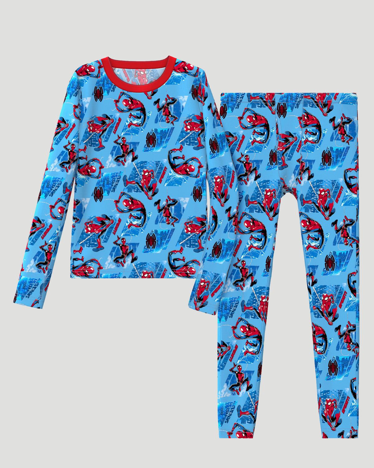 Blue Spiderman; @ A Blue Spiderman Marvel's Spiderman Boys Stretch Poly 2 pc. Long Sleeve Crew & Pant Set
