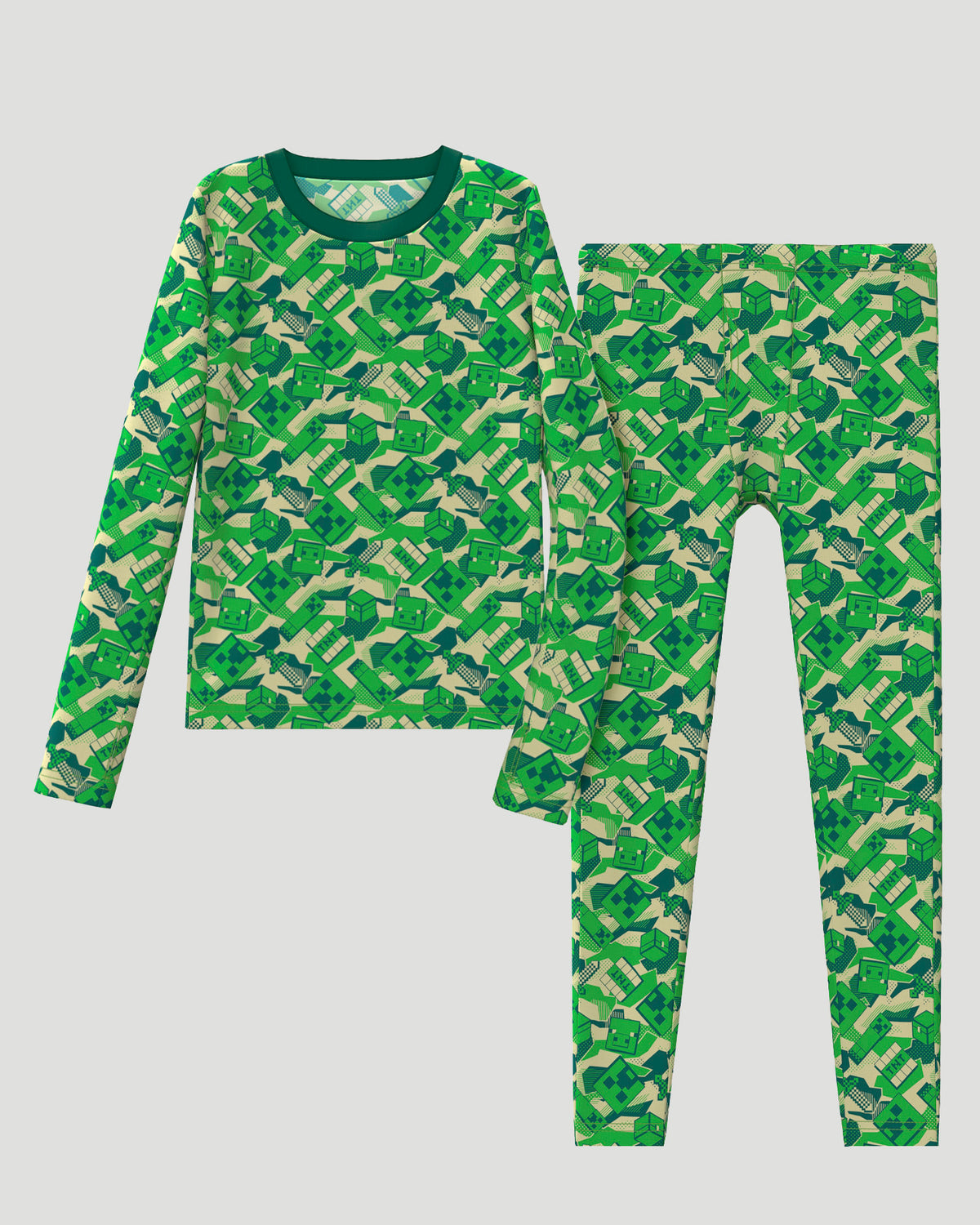 Dark Green Minecraft; @ A Dark Green Minecraft Boys Stretch Poly 2 pc. Long Sleeve Crew & Pant Set