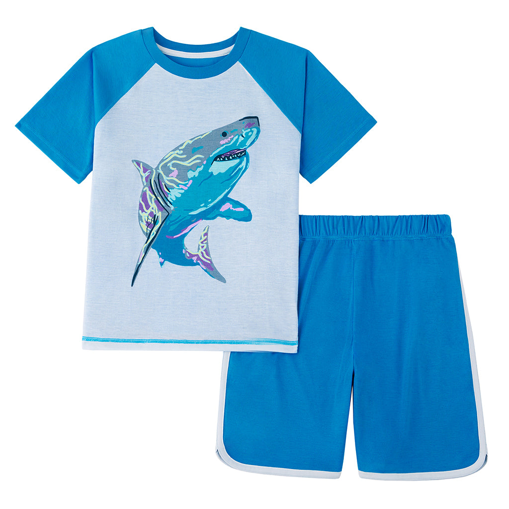 Shark; @A Boys Short Sleeve Top & Shorts 2-Pc Pajama Set with Shark Graphic