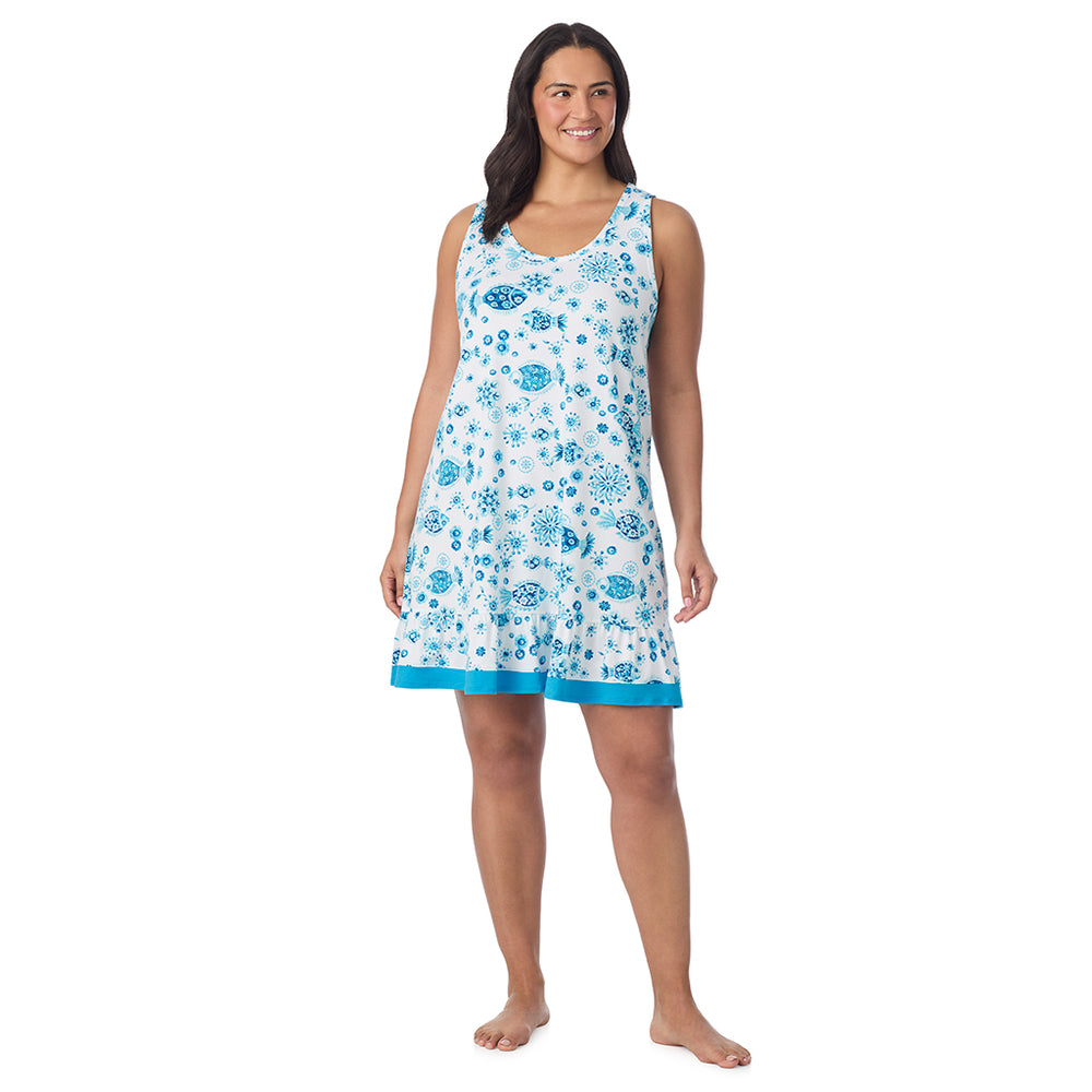 A Plus size lady wearing Cotton-Blend Sleeveless Sleep Chemise PLUS in Fish posing front view pose