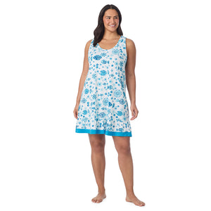  A Plus size lady wearing Cotton-Blend Sleeveless Sleep Chemise PLUS in Fish posing front view pose