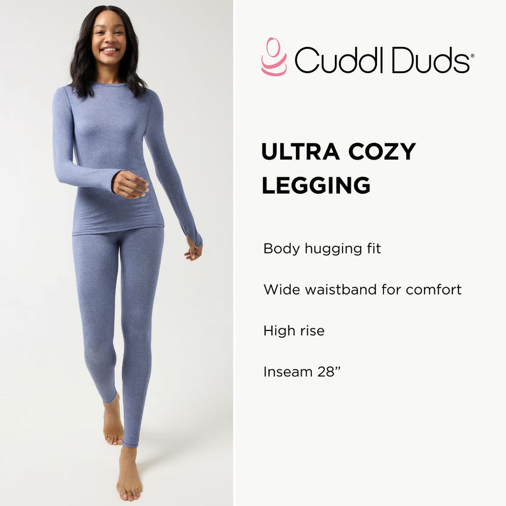 A lady wearing a charcoal heather Ultra Cozy Legging