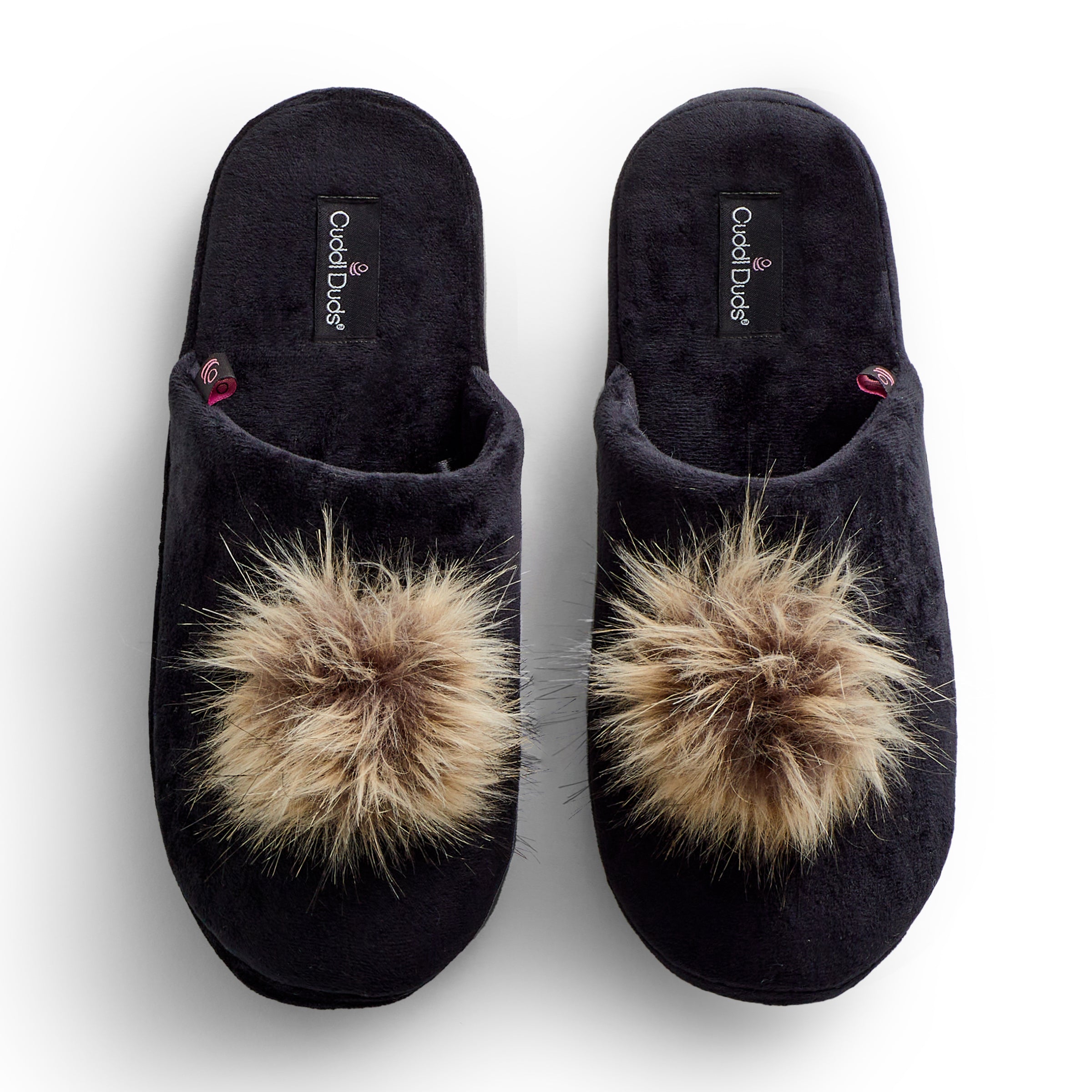 Velour Scuff Slipper with Velour Lining Faux Fur Pom