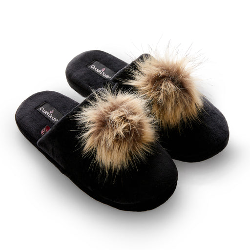 Burberry - Girls Black Faux Fur Slippers | Childrensalon