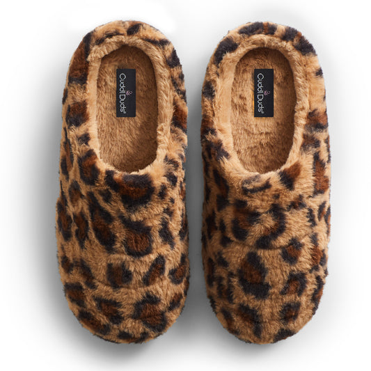 Faux Fur Puff Clog Slipper with leopard print