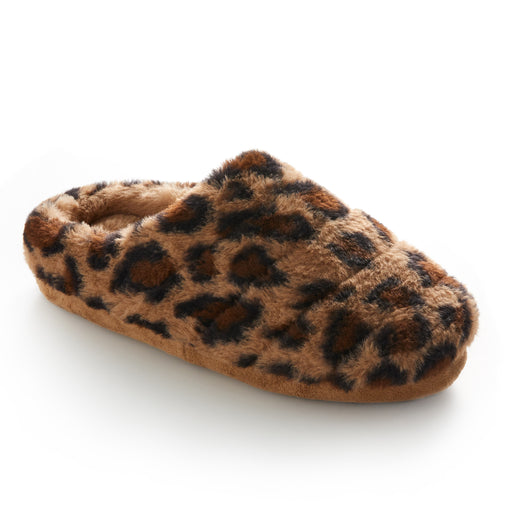 Natural Leopard;@Faux Fur Puff Clog Slipper with leopard print