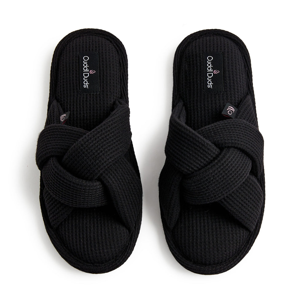 A heather waffle braid slide slipper.