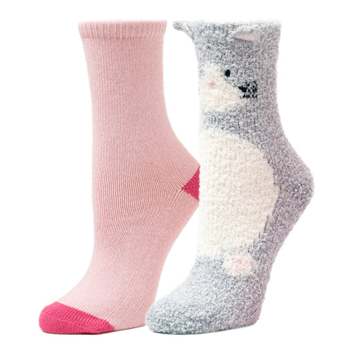 Medium Grey;@Girls Cat Crew Lounge Sock 2 Pack